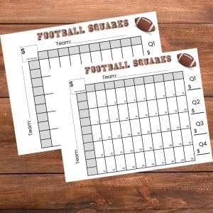 50 football Squares Game Printable 5×10 football Squares (Instant Download)