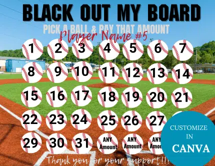 Baseball pick a date to donate calendar, Baseball calendar fundraiser, Baseball Fundraiser, pay the date, 31DAY, black out my board,  team fundraiser