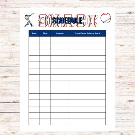 Baseball Snack Sign Up Sheet Printable