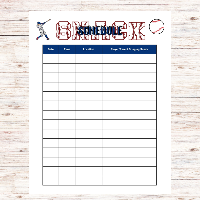 Baseball Snack Sign Up Sheet Printable