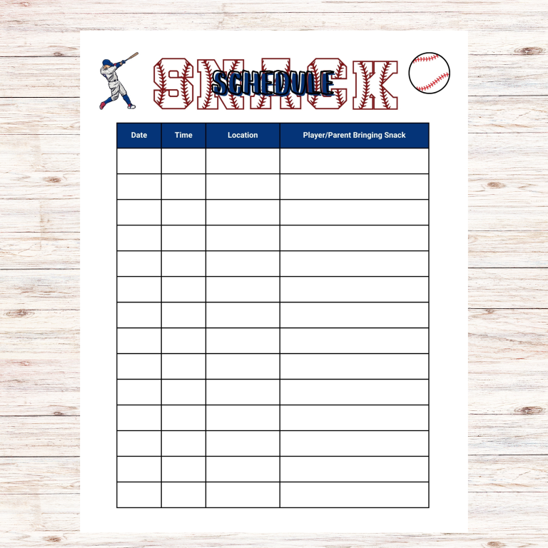 Baseball Snack Sign Up Sheet Printable