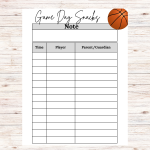 Basketball Game Day Snacks Sign Up Sheet Printable