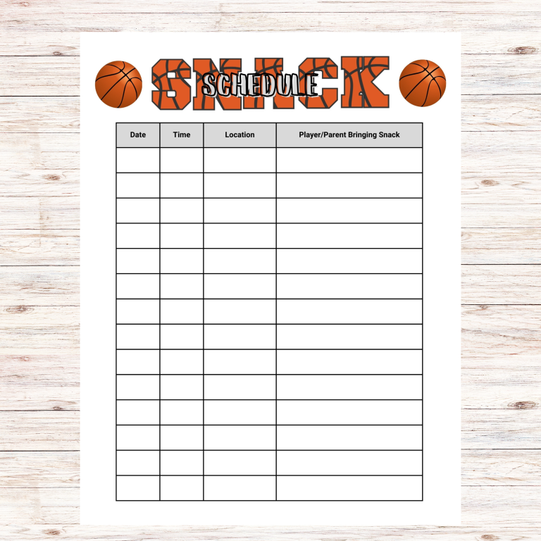Basketball Snack Sign Up Sheet Printable