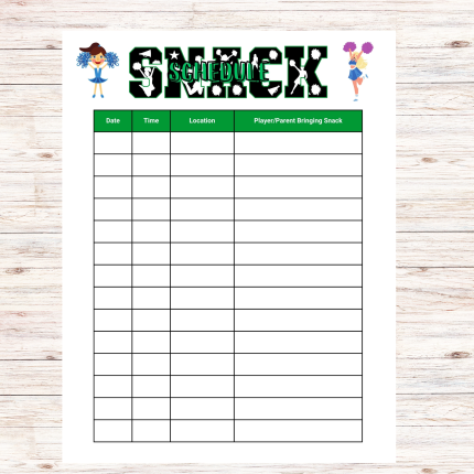 Cheer Snack Sign Up Sheet