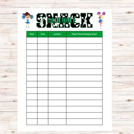 Cheer Snack Sign Up Sheet
