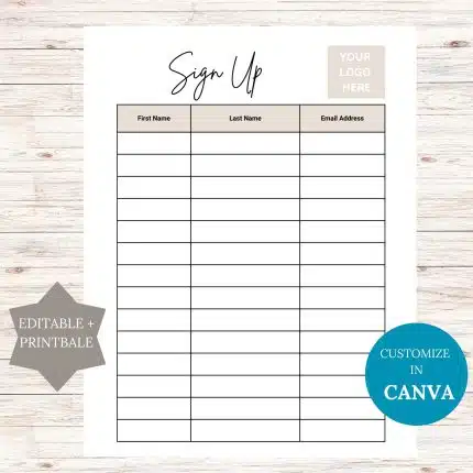 Editable Mailing List sign in sheet