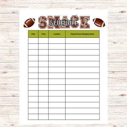 Football Snack Sign Up Sheet Printable
