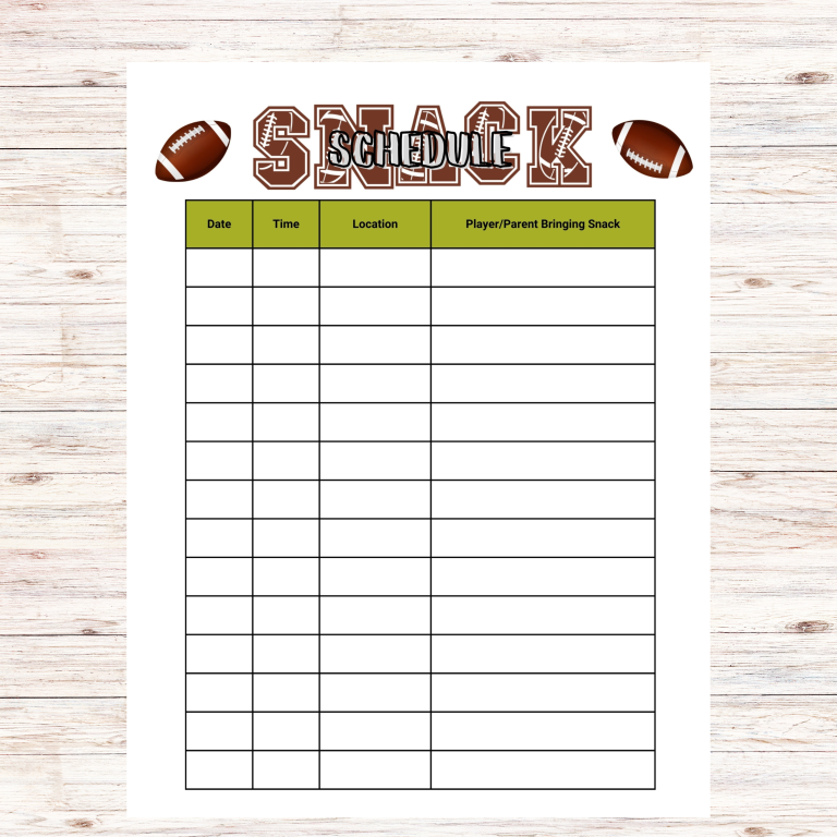 Football Snack Sign Up Sheet Printable
