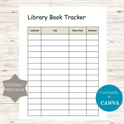 Library Book Tracker Printable