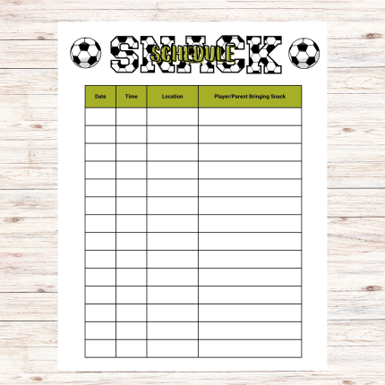 Soccer Snack Sign Up Sheet Printable