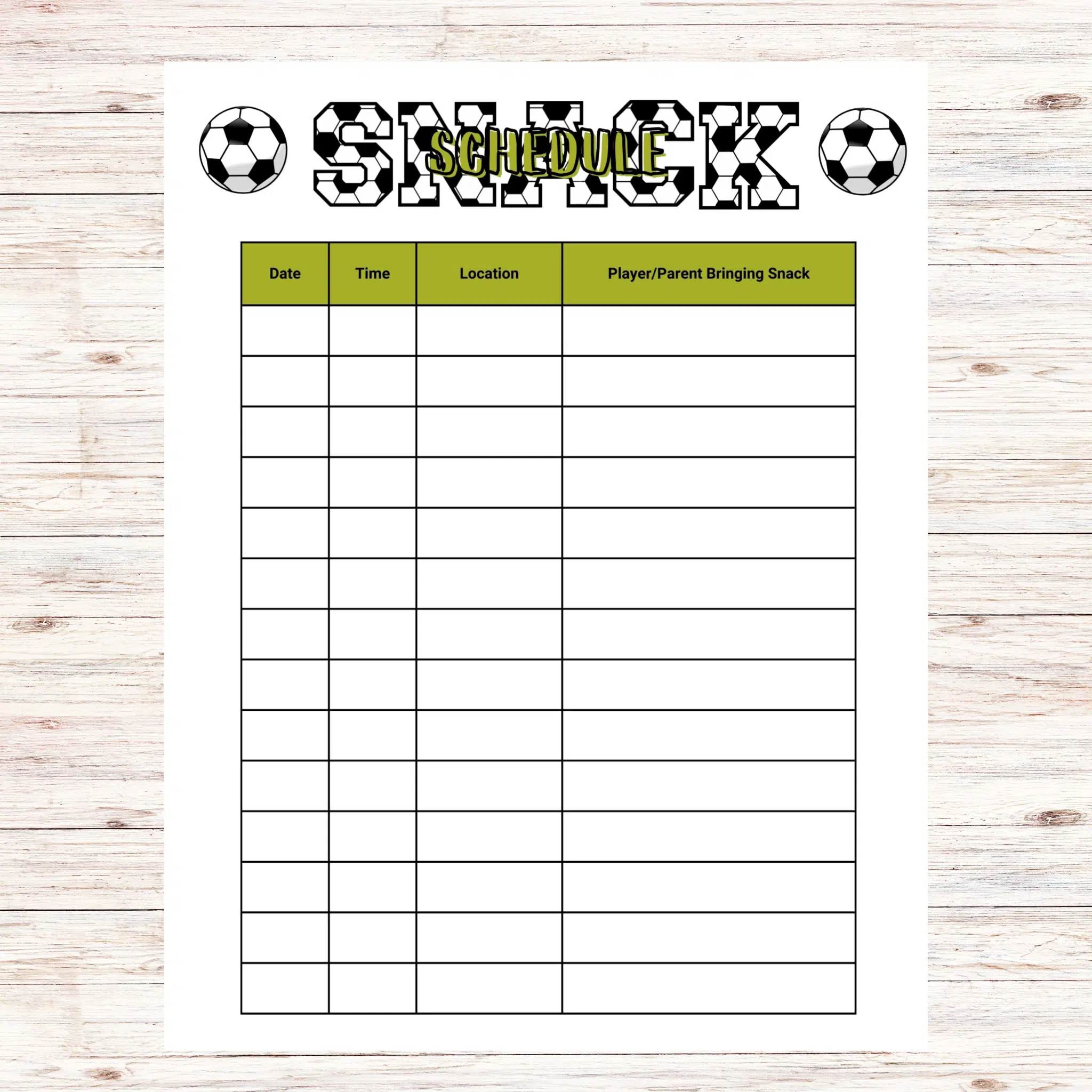 Soccer Snack Sign Up Sheet Printable