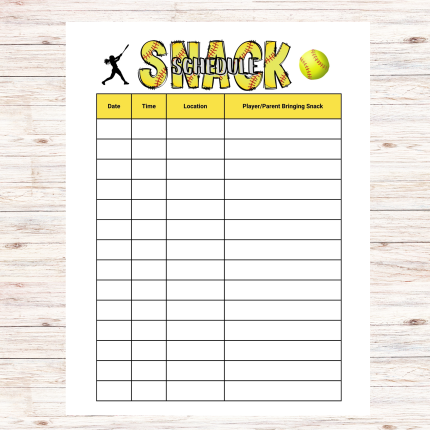 Softball Snack Sign Up Sheet Printable