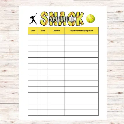 Softball Snack Sign Up Sheet Printable