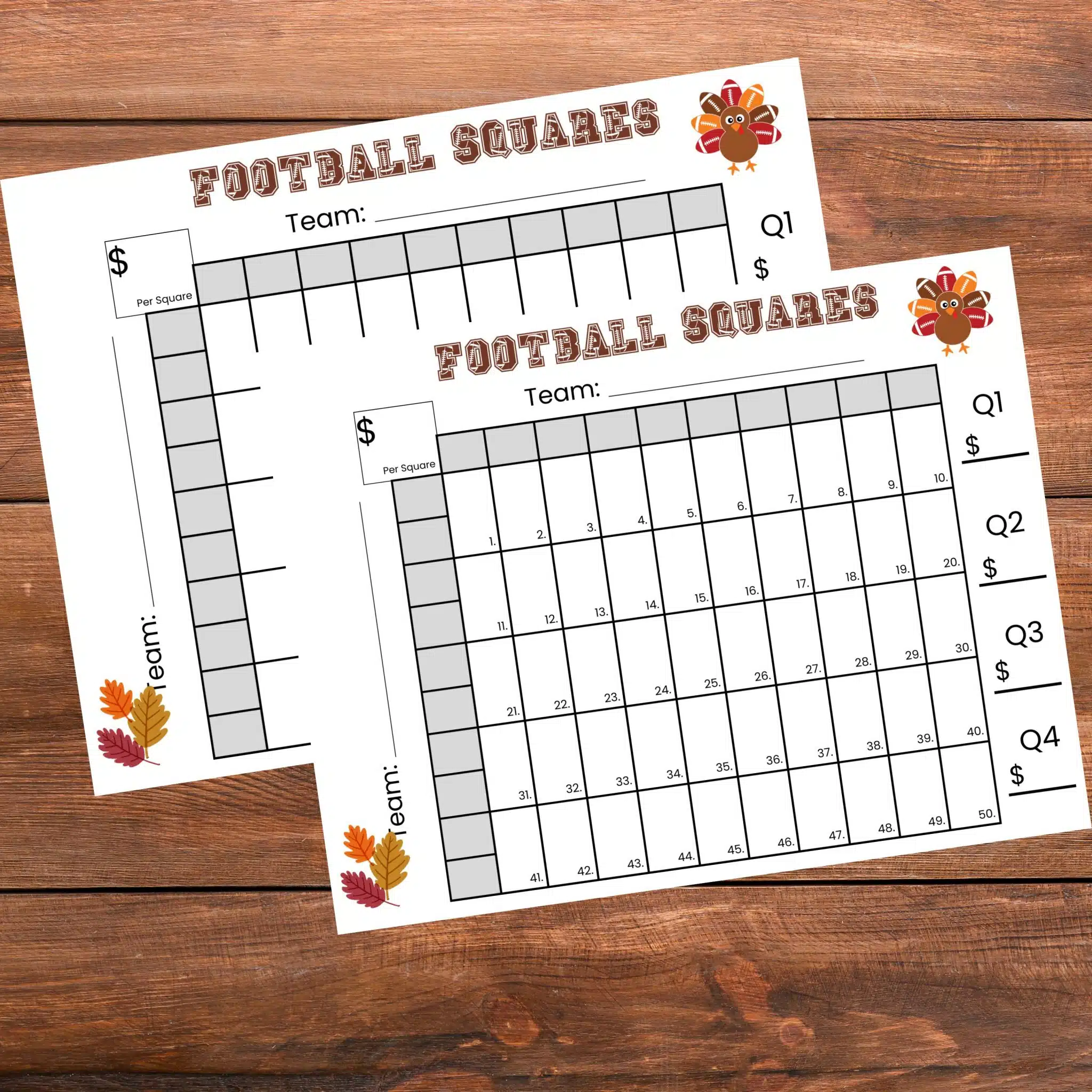 Thanksgiving Day Game Football Squares