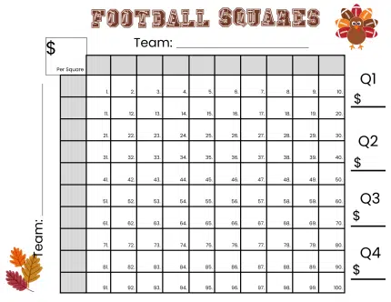 Thanksgiving Day Game Football Squares