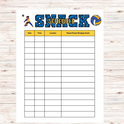 Volleyball Snack Sign Up Sheet Printable