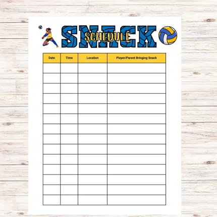 Volleyball Snack Sign Up Sheet Printable