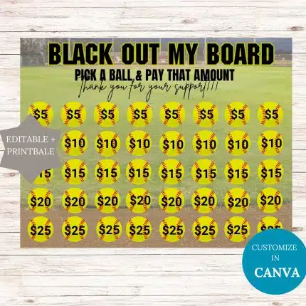 editable blackout softball fundraiser 40 days printable