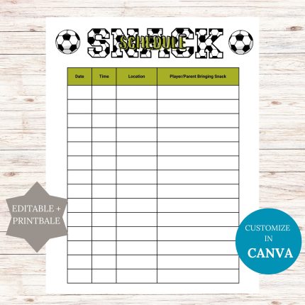 soccer snack sign up sheet