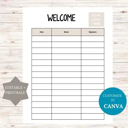 welcome sign in sheet