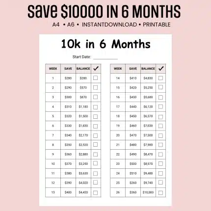 $10000 in 6 Months Savings Challenge