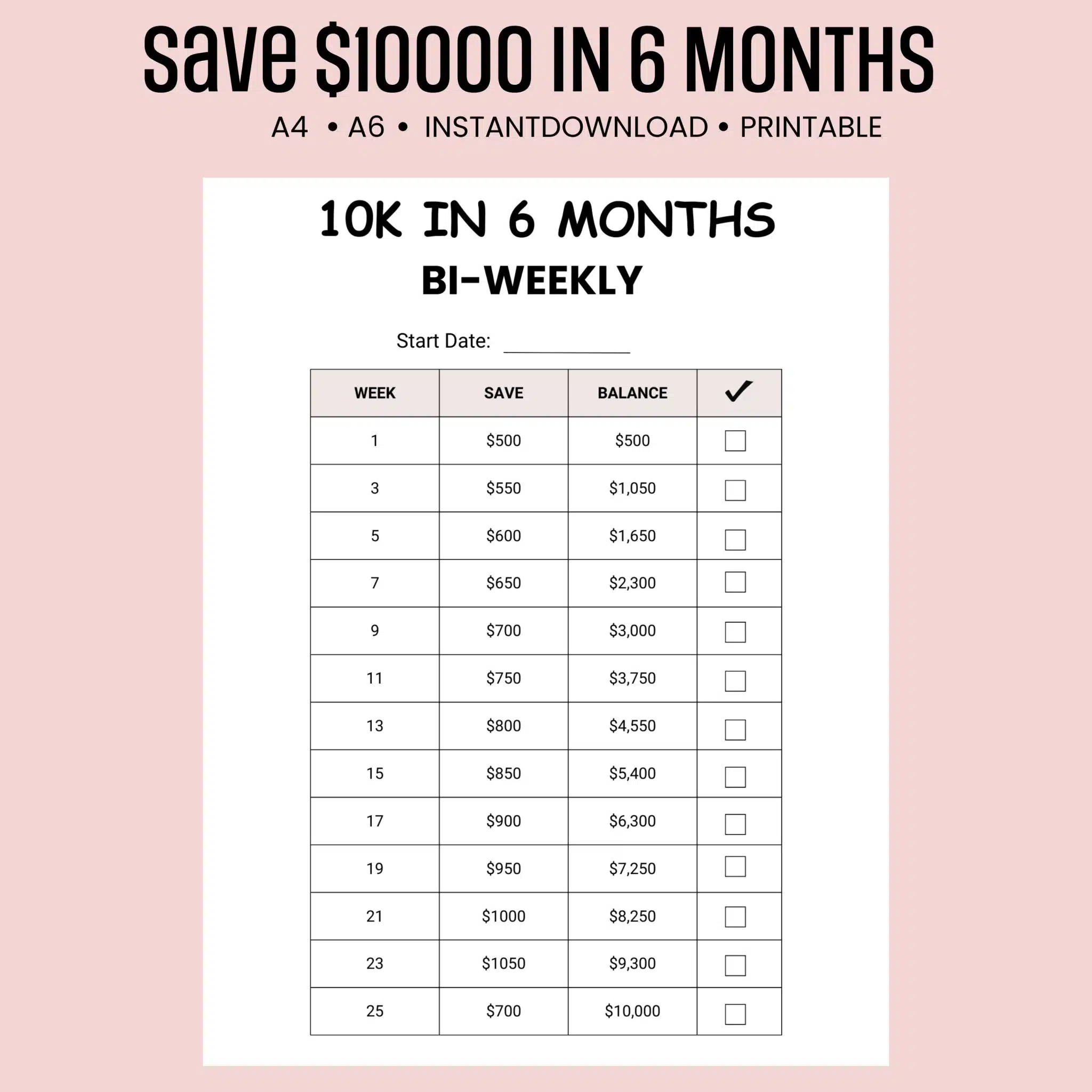 10K in 6 Months Savings Challenge bi-weekly