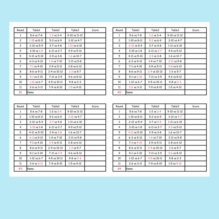 12 person Euchre Tournament Rotation Scorecard (3)