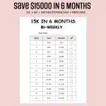 15K in 6 Months Savings Challenge bi-weekly