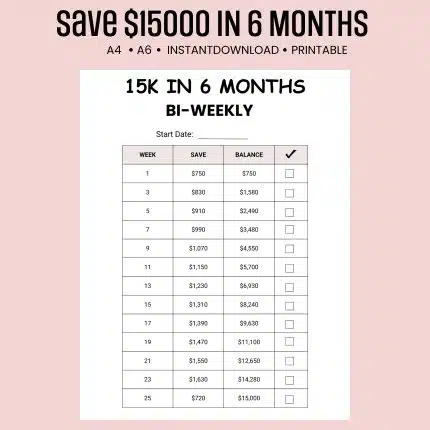 15K in 6 Months Savings Challenge bi-weekly