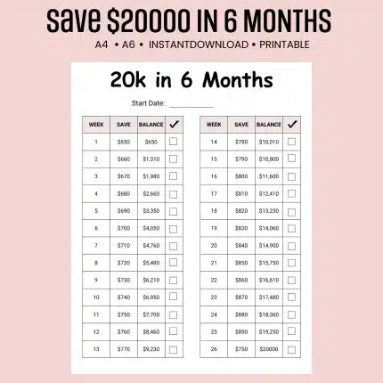 $20000 in 6 Months Savings Challenge