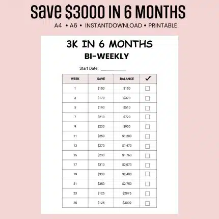 3K in 6 Months Savings Challenge bi-weekly