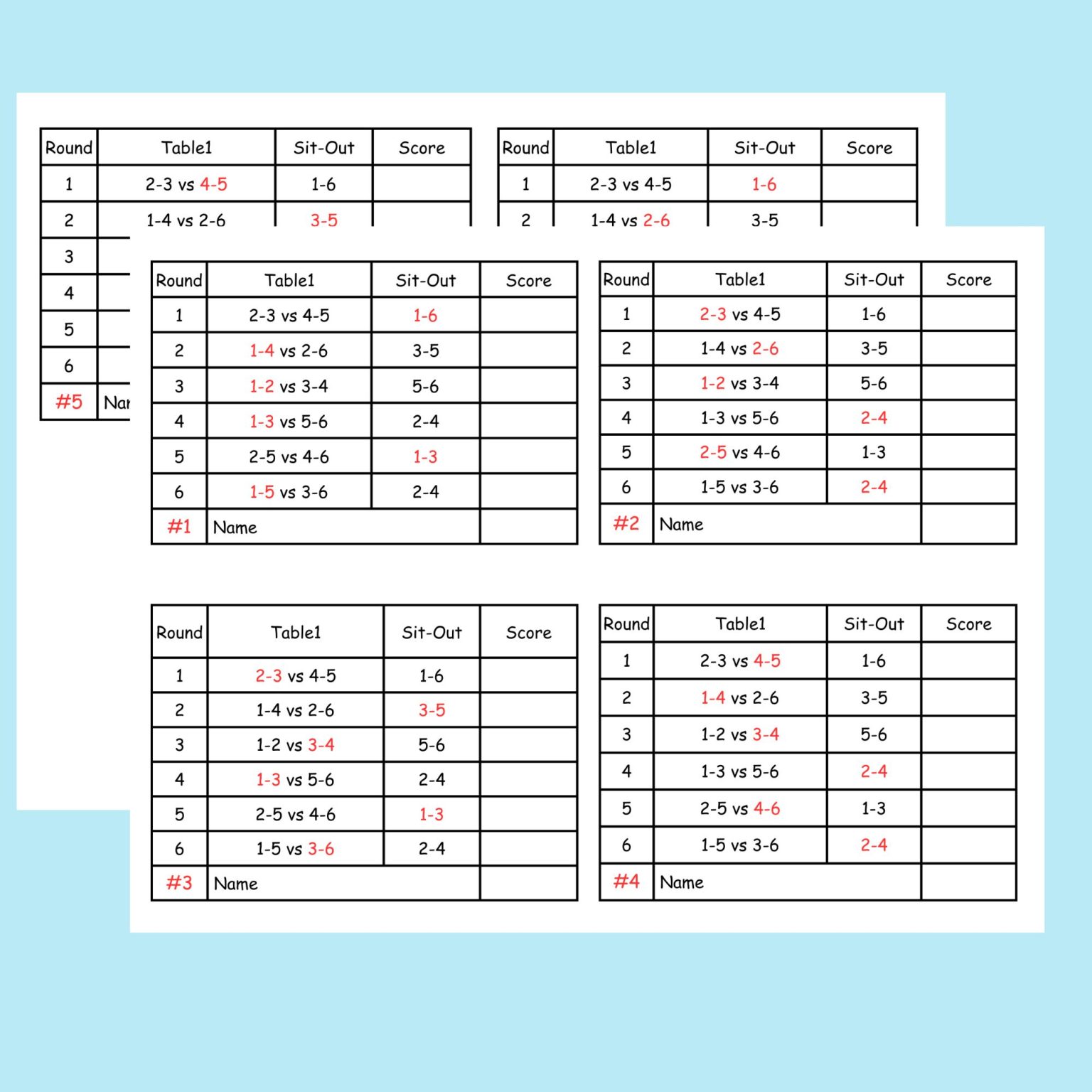 Progressive Euchre Tournament Rotation Tally Cards Progressive Euchre Tournament Rotation Tally Cards