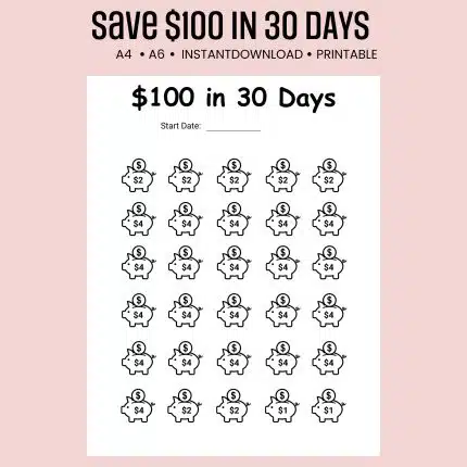 save $1,00 in 30 days challenge
