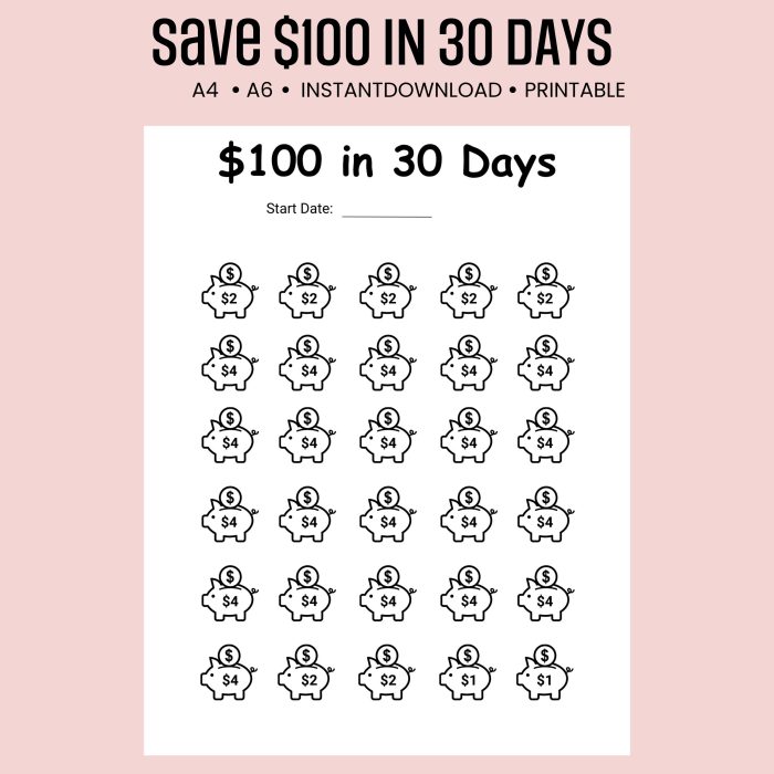 save $1,00 in 30 days challenge