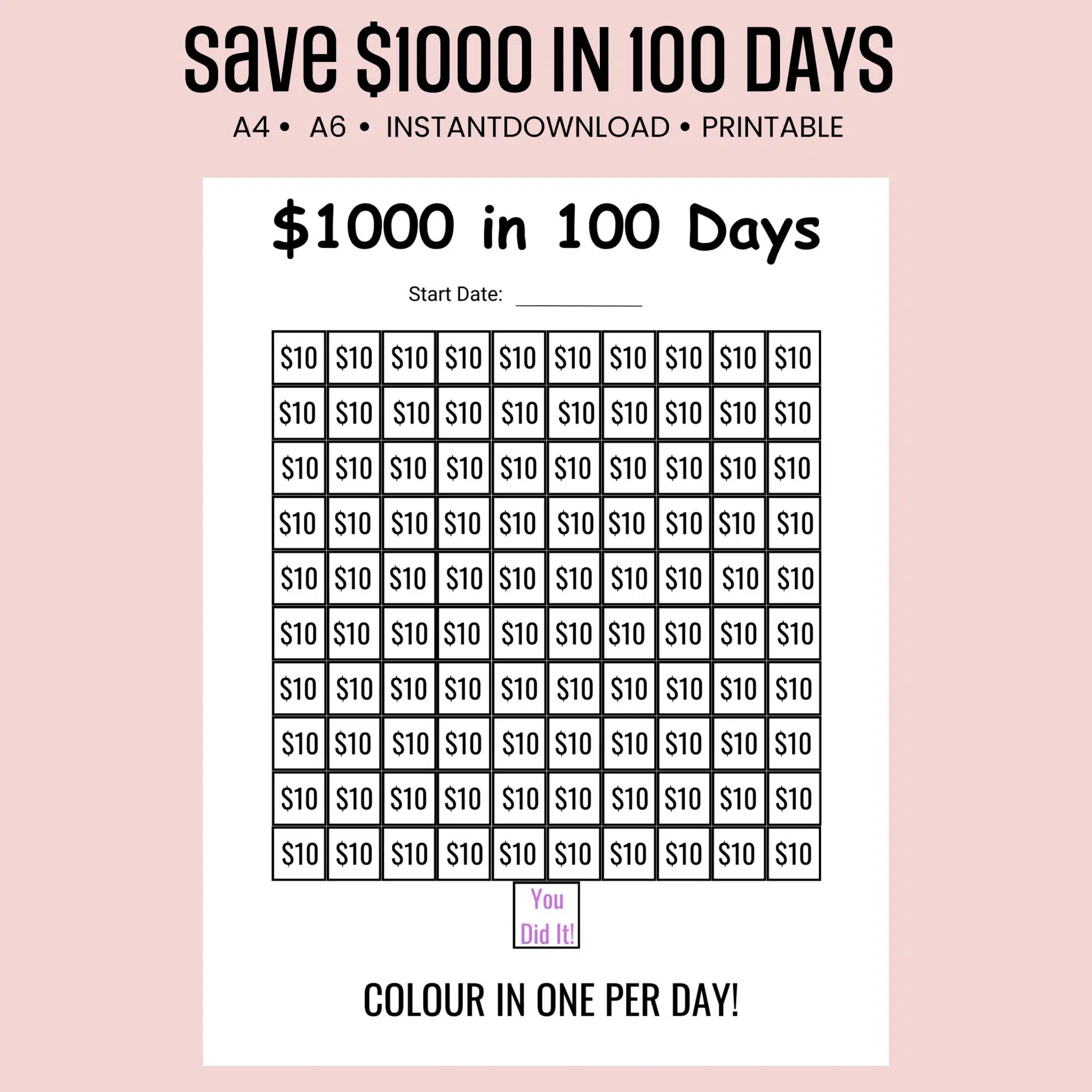 save $1000 in 100 days challenge