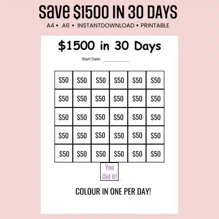 save $1,500 in 30 days challenge