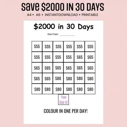 save $2,000 in 30 days challenge