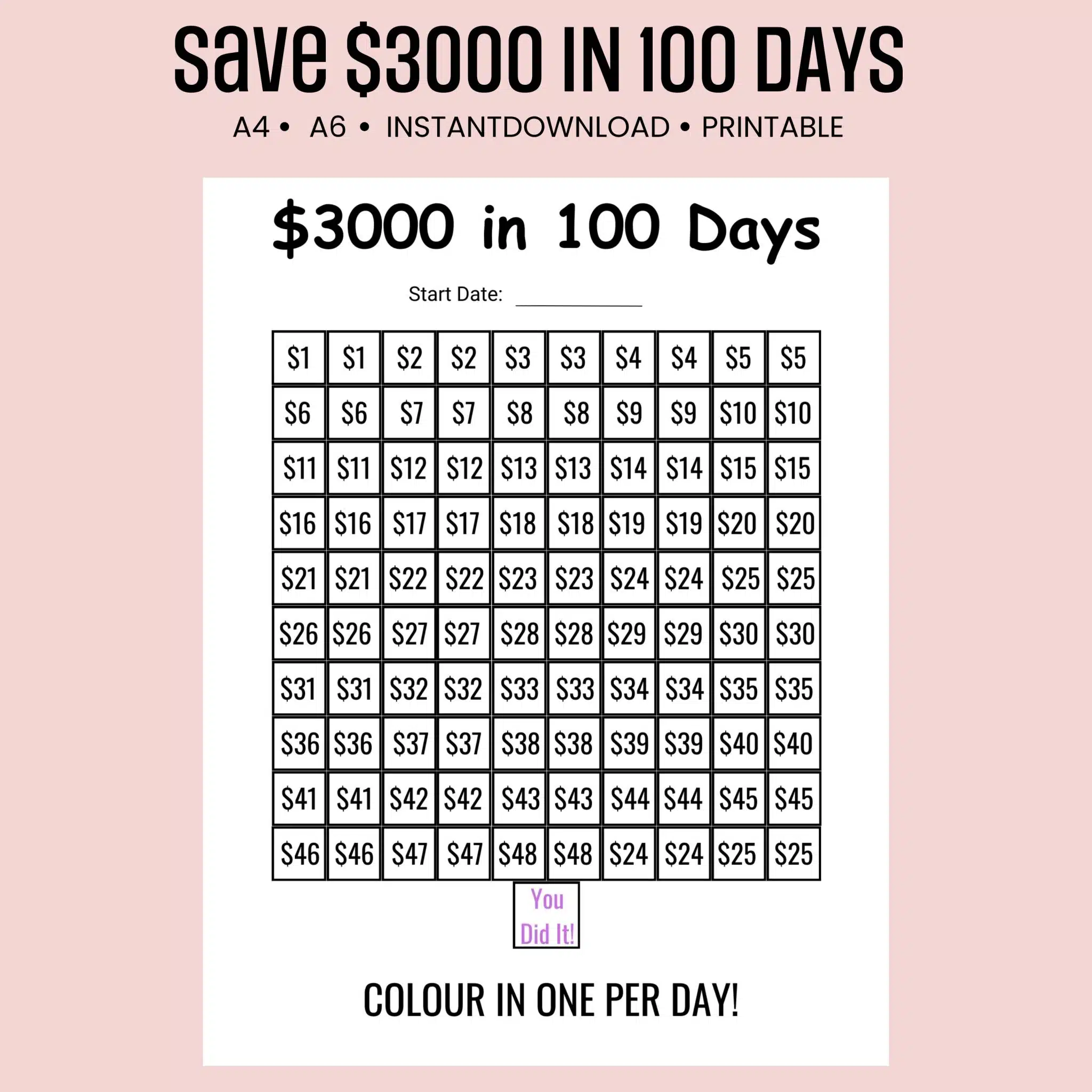 save $3000 in 100 days challenge