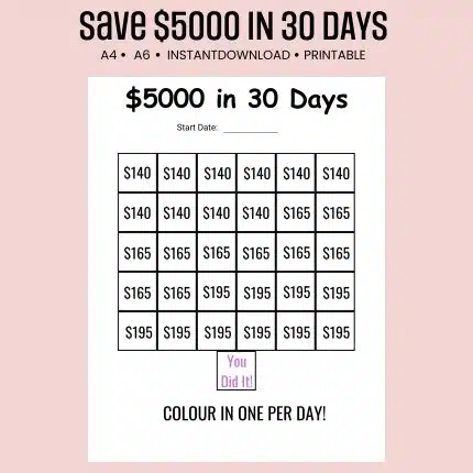 save $5,000 in 30 days challenge