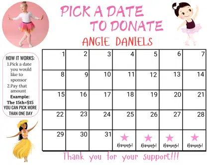 dance pick a date to donate calendar Fundraiser, pay the date