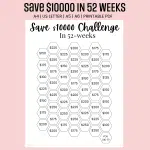 $10000 Saving Challenge 52 Weeks