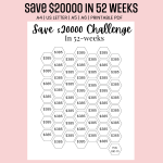 $20000 Saving Challenge 52 Weeks