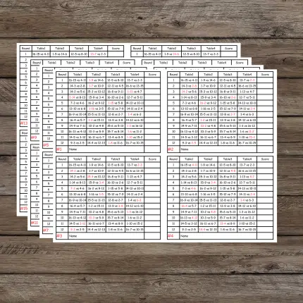 4 Tables Progressive Bridge Tally 16 Person