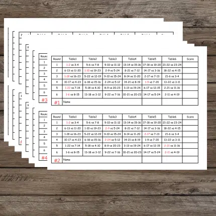 6 Tables Progressive Bridge Tally 24 Person