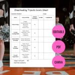 Cheerleading Tryouts Score Sheet PDF Printable