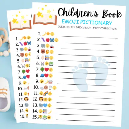 Children's Book Emoji Pictionary Game, Baby Book Emoji Game, Baby Shower Emoji Game