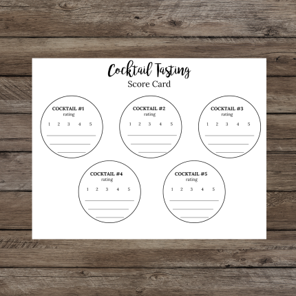 Cocktail Tasting Placemat Cocktail Tasting scorecard