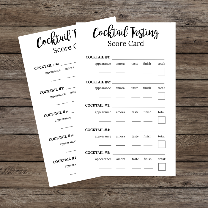 Cocktail Tasting Score Card