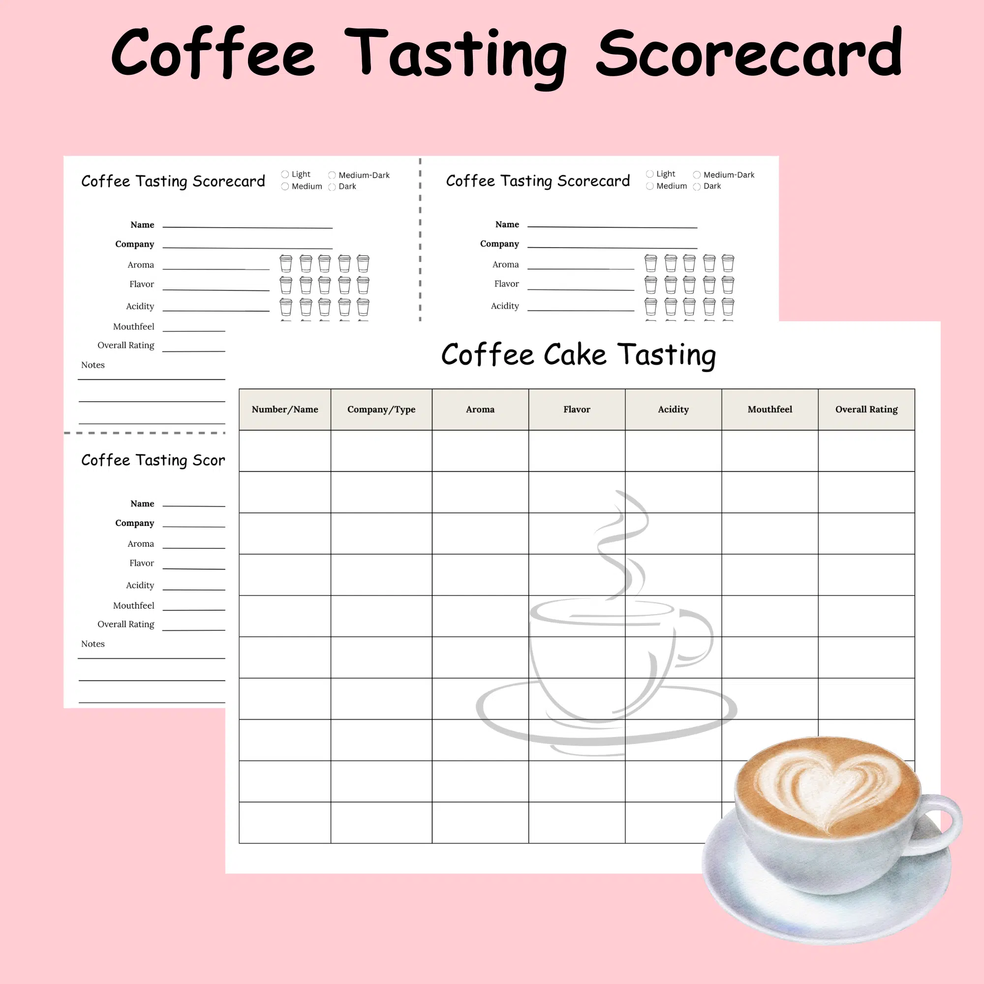Coffee Tasting Notes Score Card, Tasting Flight Coffee Printables, Fun Virtual Tasting Party for Coffee Sampler Game with Friends