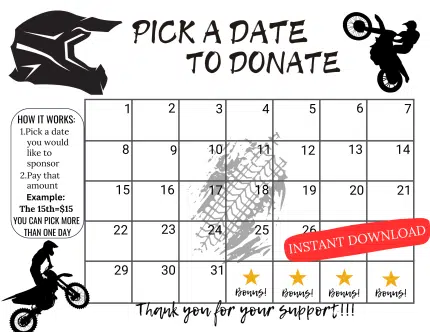 Dirt Bike pick a date to donate, Fundraiser, pay the date calendar, instant download,dirt bike calendar fundraiser, motocross